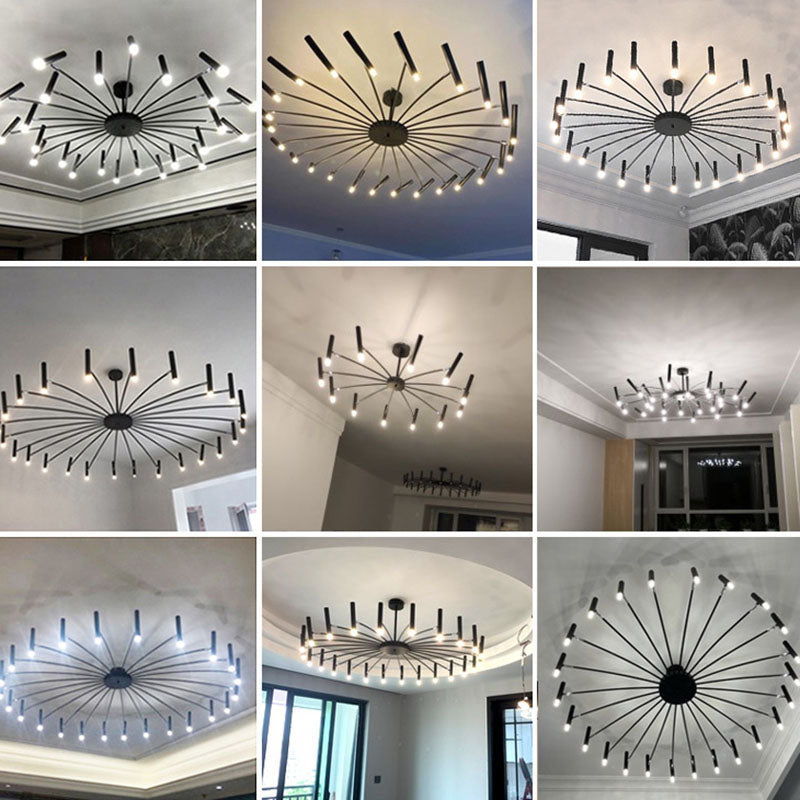 Contemporary Scandinavian Round Radioactive Iron Aluminum 12/24 Light Chandelier for Living Room