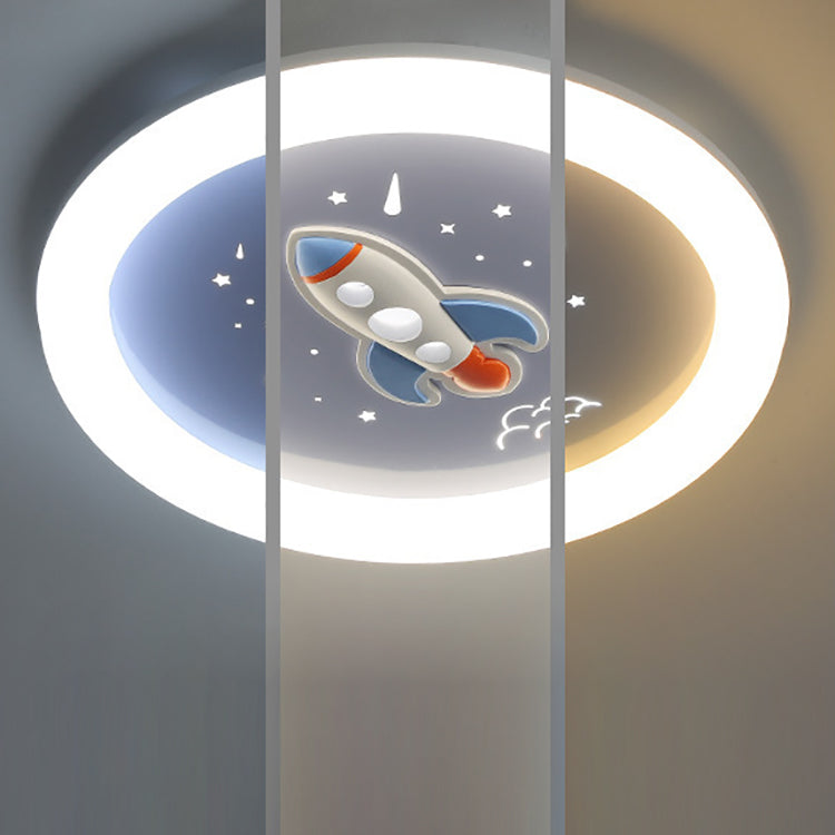 Lumendat Modern Art Deco Kids Iron Resin Acrylic Round Meteor Shower Rocket Shield Kitty LED Flush Mount Ceiling Light For Bedroom Lumendat
