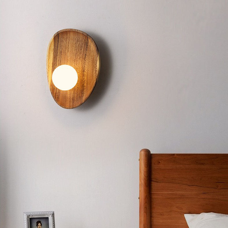 Traditional Japanese Irregular Oval Plate Wood Glass LED Wall Sconce Lamp For Bedroom Lumendat