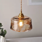 Vintage Amber Drum Round Glass Brass 1-light Pendant Light Lumendat