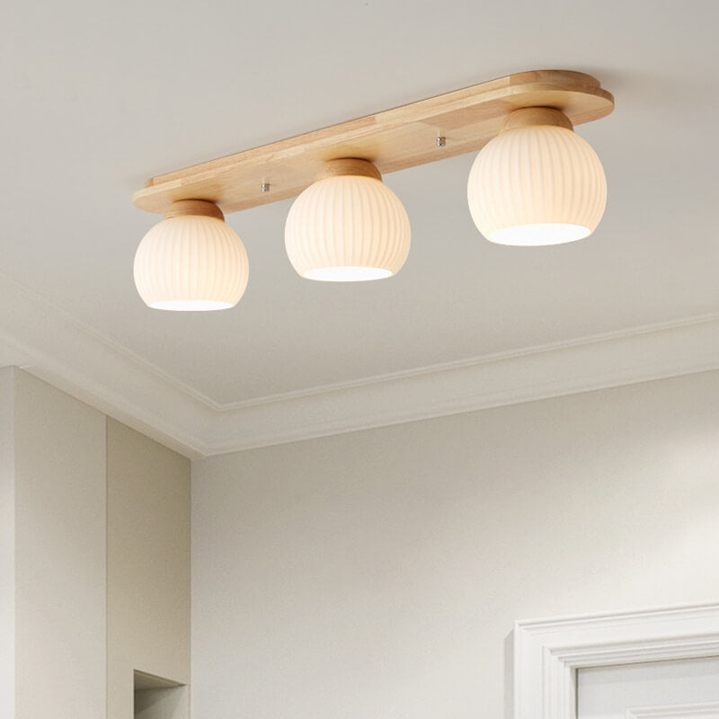 Japanese Vintage Striped Glass Wood Long Plate 2/3 Light Flush Mount Ceiling Light Lumendat