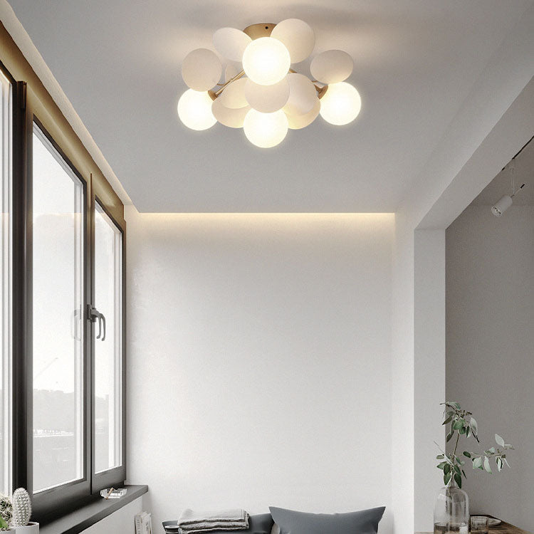 Modern Mid-century Acrylic Flower Decor Glass Ball Shade 1-Light Semi-Flush Mount Ceiling Light For Living Room Lumendat