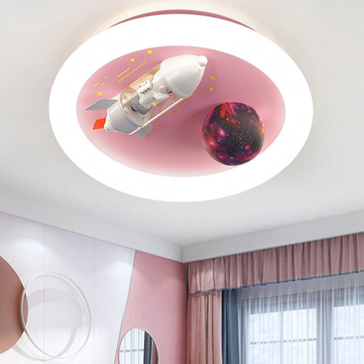 Lumendat Contemporary Creative Iron Acrylic Resin Cartoon Spaceship Planet LED Kids Flush Mount Ceiling Light For Living Room & Bedroom Lumendat