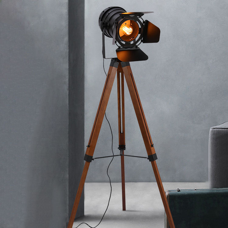 Industrial Vintage Solid Wood Iron Photographer Tripod 1-Light Standing Floor Lamp Lumendat