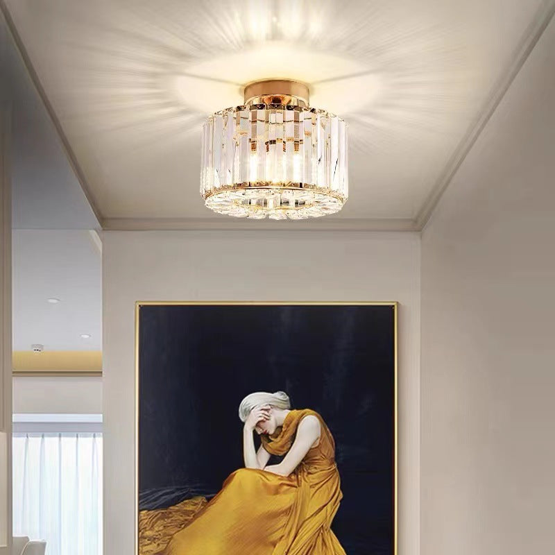 European Luxury Crystal Round Square 1-light Semi-flush Mount Ceiling Light