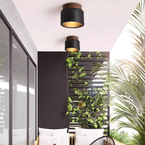 Modern Minimalist Cylinder Stone 1-light Flush Mount Ceiling Light for Bedroom