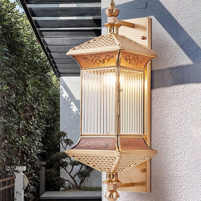 Contemporary Industrial Brass Finish Frame Glass Shade 1/3-Light Wall Sconce Lamp For Outdoor Patio Lumendat