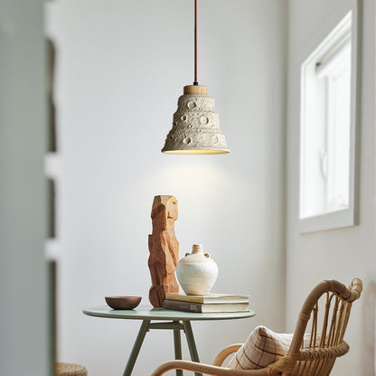 Contemporary Scandinavian Cylinder Cone Cement Solid Wood 1-light Pendant Light for Living Room