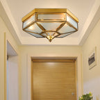 Traditional European Polygonal All Copper Glass 3/4 Light Flush Mount Ceiling Light For Living Room Lumendat
