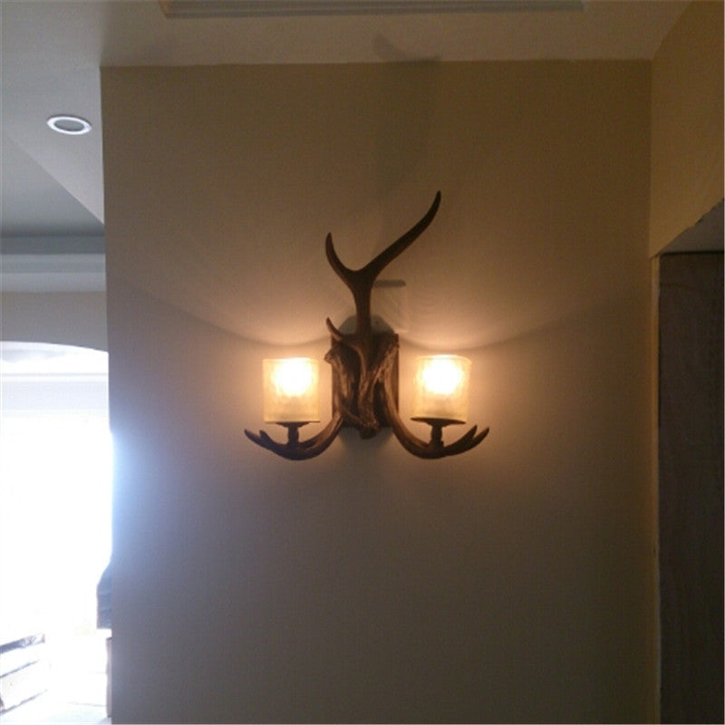 Traditional Vintage Resin Iron Antler 1/2 Light Wall Sconce Lamp For Hallway