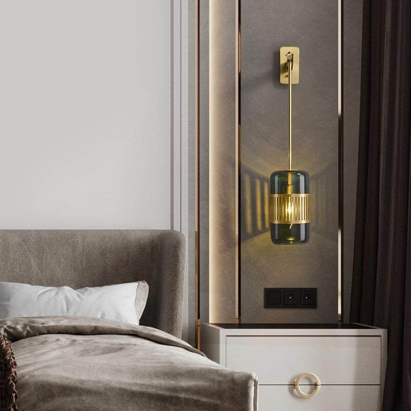 Contemporary Luxury Iron Glass Cylindrical 1-Light Wall Sconce Lamp for Bedroom & Living Room