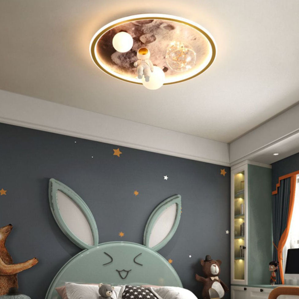Lumendat Children Creative Cartoon Astronaut Moon Acrylic LED Kids Flush Mount Ceiling Light Lumendat
