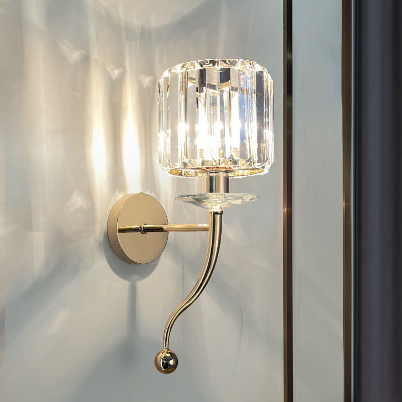 Modern Luxury Metal Iron Stainless Steel Crystal Ball Cylinder 1-Light Wall Sconce Lamp For Bedside Lumendat