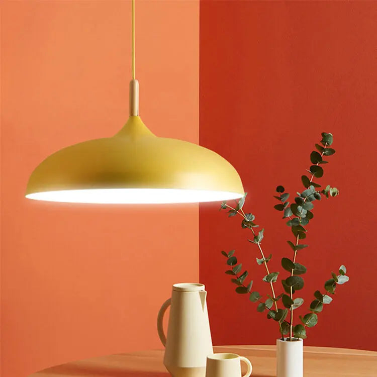 Modern Metal Wooden Top 1-light Dome Pendant Light Lumendat