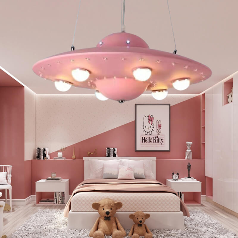 Lumendat Contemporary Creative Kids Spaceship Iron Glass LED Chandelier For Bedroom Lumendat