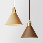 Modern Minimalist Solid Wood Cone Copper 1-light Pendant Light for Living Room BulbSquare