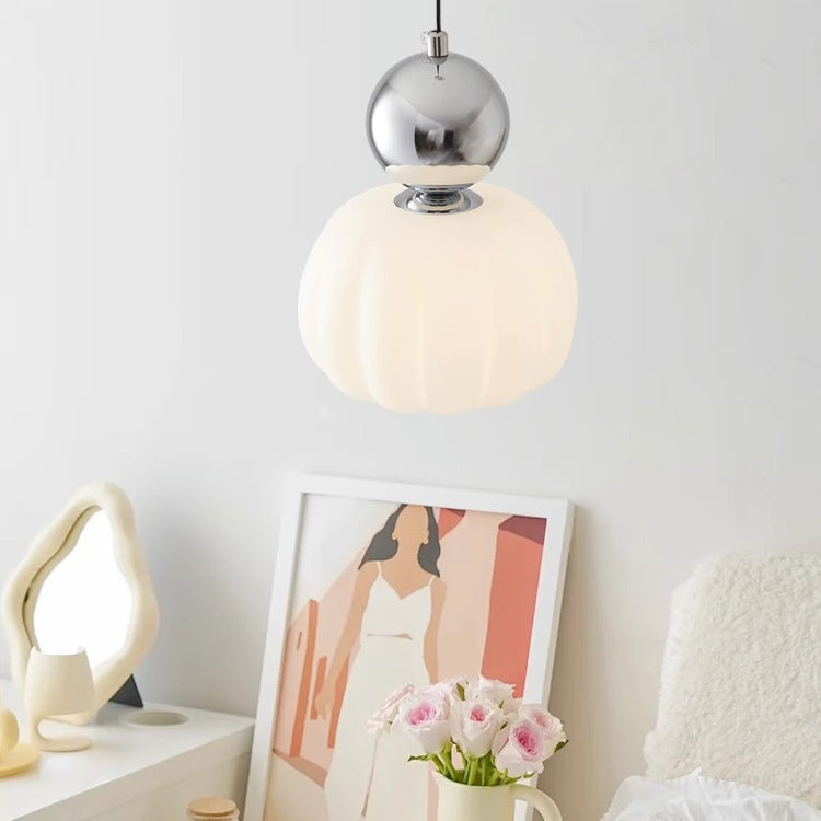 Modern Minimalist Round Pumpkin Iron Acrylic 1-light Pendant Light for Bedroom