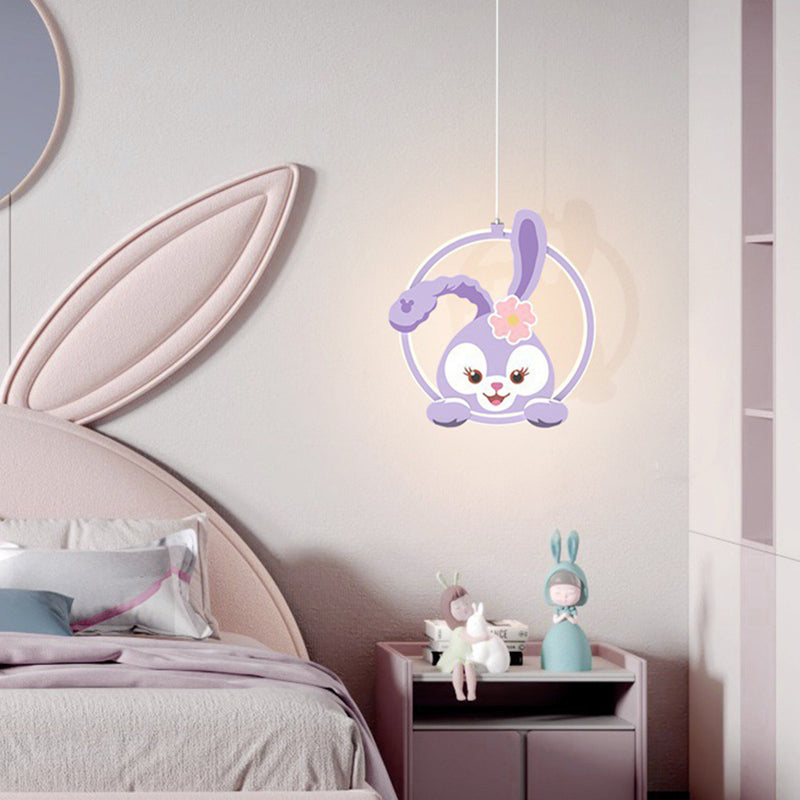 Lumendat Contemporary Creative Kids Iron Aluminum Acrylic Circle StellaLou Rabbit LED Pendant Light For Bedroom Lumendat