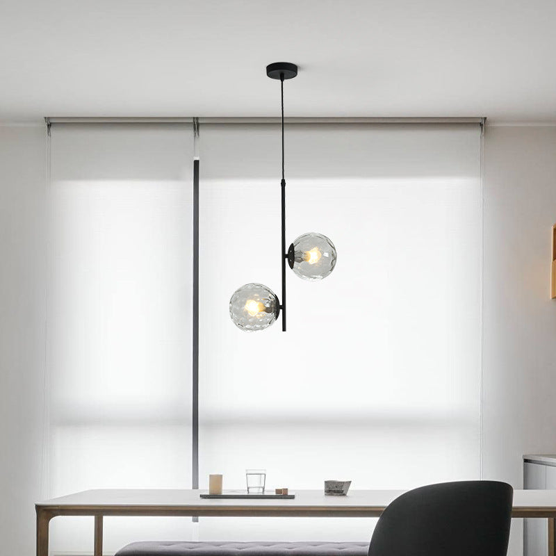 Modern Minimalist Iron Glass Round Ball Branch 2-Light Chandelier for Living Room Lumendat