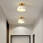 Scandinavian Modern Minimalist Iron Glass Ceramic Flower Diamond 1-Light Semi-Flush Mount Ceiling Light Lumendat
