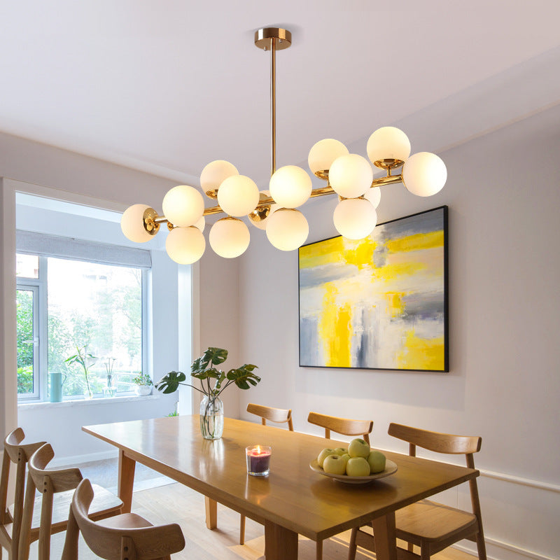 Contemporary Scandinavian Long Round Globe Iron Glass 16-light Island Light Chandelier for Dining Room