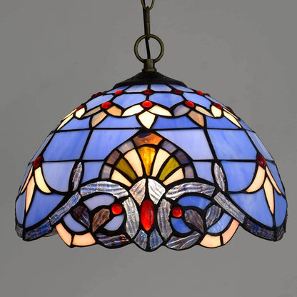European Retro Blue Baroque Stained Glass 1-Light Pendant Light
