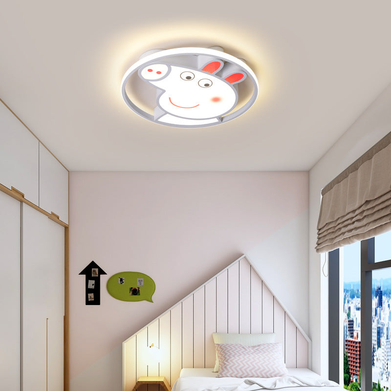 Lumendat Contemporary Creative Kids Iron Acrylic Round Pig LED Flush Mount Ceiling Light For Bedroom Lumendat