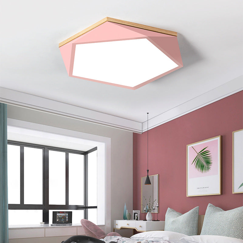 Contemporary Scandinavian Iron Acrylic Polygon LED Flush Mount Ceiling Light for Bedroom