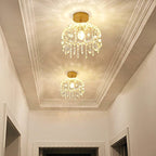 Traditional French Round Iron Copper Glass Crystal 1-Light Semi-Flush Mount Ceiling Light For Bedroom