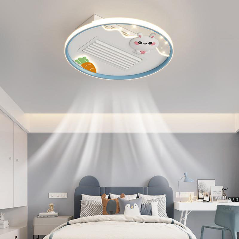 Lumendat Contemporary Creative Acrylic Astronaut Moon LED Kids Flush Mount Ceiling Invisible Bladeless Fan Light For Bedroom Lumendat