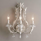 French Vintage Iron Crystal Hardware 3-Light Wall Sconce Lamp Lumendat