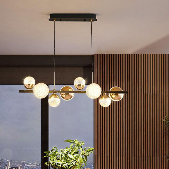 Modern Luxury Acrylic Spherical Iron Rod LED Island Light Chandelier BulbSquare