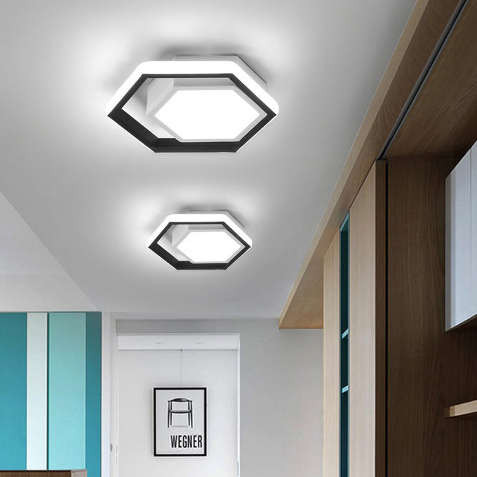 Modern Minimalist Geometric Hexagonal Ring LED Flush Mount Ceiling Light
