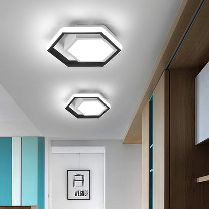 Modern Minimalist Geometric Hexagonal Ring LED Flush Mount Ceiling Light
