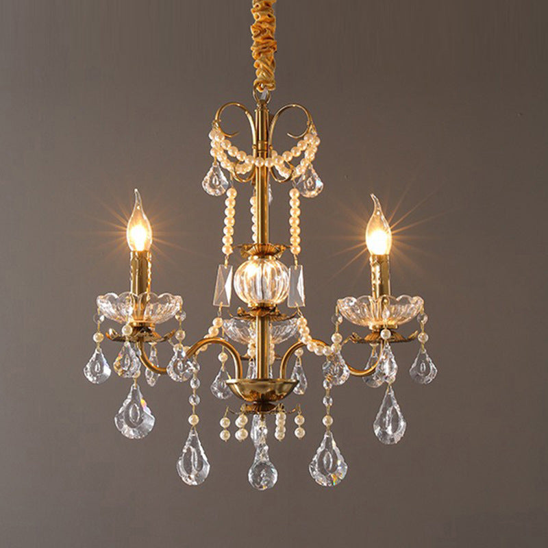 Traditional French Candelabra Flower Iron Crystal 3/6/8 Light Chandelier for Living Room BulbSquare