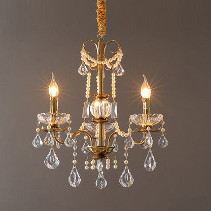 Traditional French Candelabra Flower Iron Crystal 3/6/8 Light Chandelier for Living Room