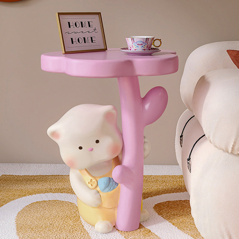 Lumendat Contemporary Creative Kids Cat Flower Resin End Table 1-Tray For Bedroom Lumendat