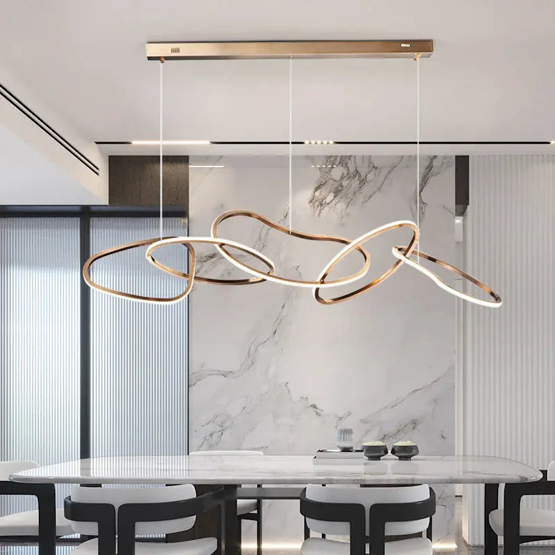Contemporary Nordic Stainless Steel Round Toroidal LED Chandeliers for Dining Room Lumendat
