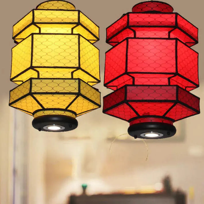 Chinese Retro Hexagonal Faux Sheepskin Iron 1-light Pendant Light BulbSquare