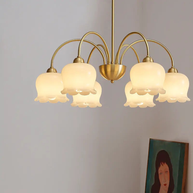 Traditional French Cream Floral Copper Glass 5/6/8 Light Chandelier for Living Room Lumendat
