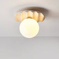 Traditional Japanese Yellow Travertine Spherical Glass Shade 1-Light Semi-Flush Mount Ceiling Light For Living Room