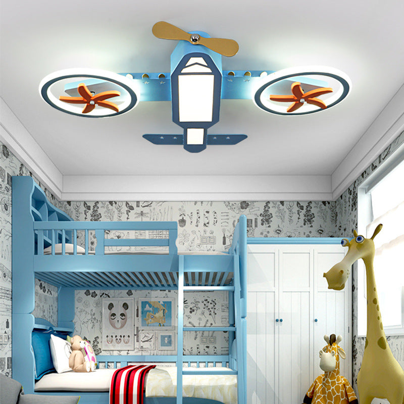 Lumendat Contemporary Creative Acrylic Hardware Cartoon Aircraft Blue LED Kids Flush Mount Ceiling Light For Bedroom Lumendat