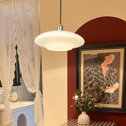 French Modern Cream Oval Glass Metal 1-light Pendant Light