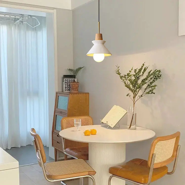 Nordic Minimalist Macaron Wood Cement 1-light Pendant Light Lumendat