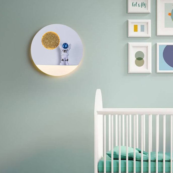 Lumendat Contemporary Creative Iron Resin Round Astronaut LED Wall Sconce Lamp For Bedroom Lumendat