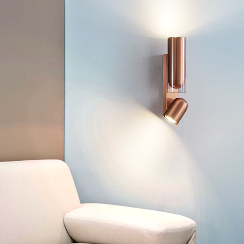 Modern Minimalist Rotatable Cylinder Metal Glass 2-Light Wall Sconce Lamp For Bedroom Lumendat