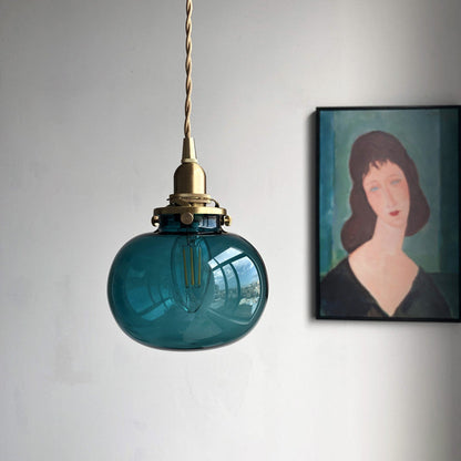 Traditional Japanese Oval Brass Glass 1-light Pendant Light for Bedroom