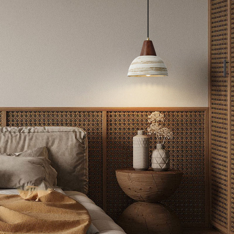 Nordic Japanese Walnut Ceramic Dome 1-Light Pendant Light