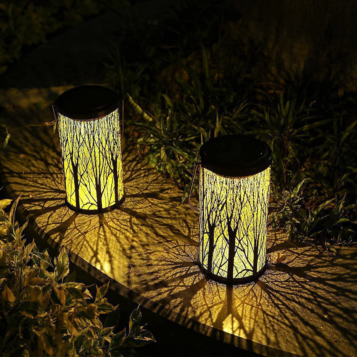 Modern Art Deco Solar Cylinder Skeleton Lantern Iron LED Outdoor Landscape Light For Garden Lumendat