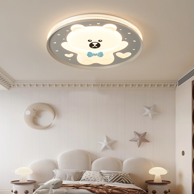 Lumendat Contemporary Creative Kids Round Bear Iron Acrylic LED Flush Mount Ceiling Light For Bedroom Lumendat
